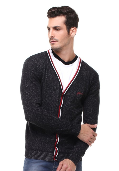  Sweater  Pria Kancing Warna  Kerah Vneck Abu 